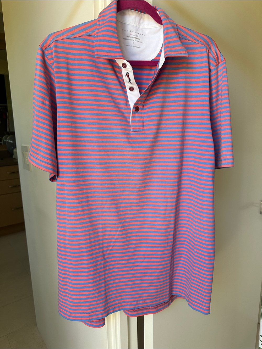 Bobby Jones Pink and Light Blue Striped Polo Size Large